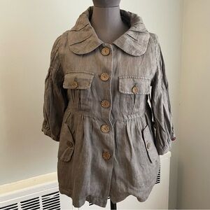 Dex Linen babydoll jacket with oversized collar and 3/4 sleeve